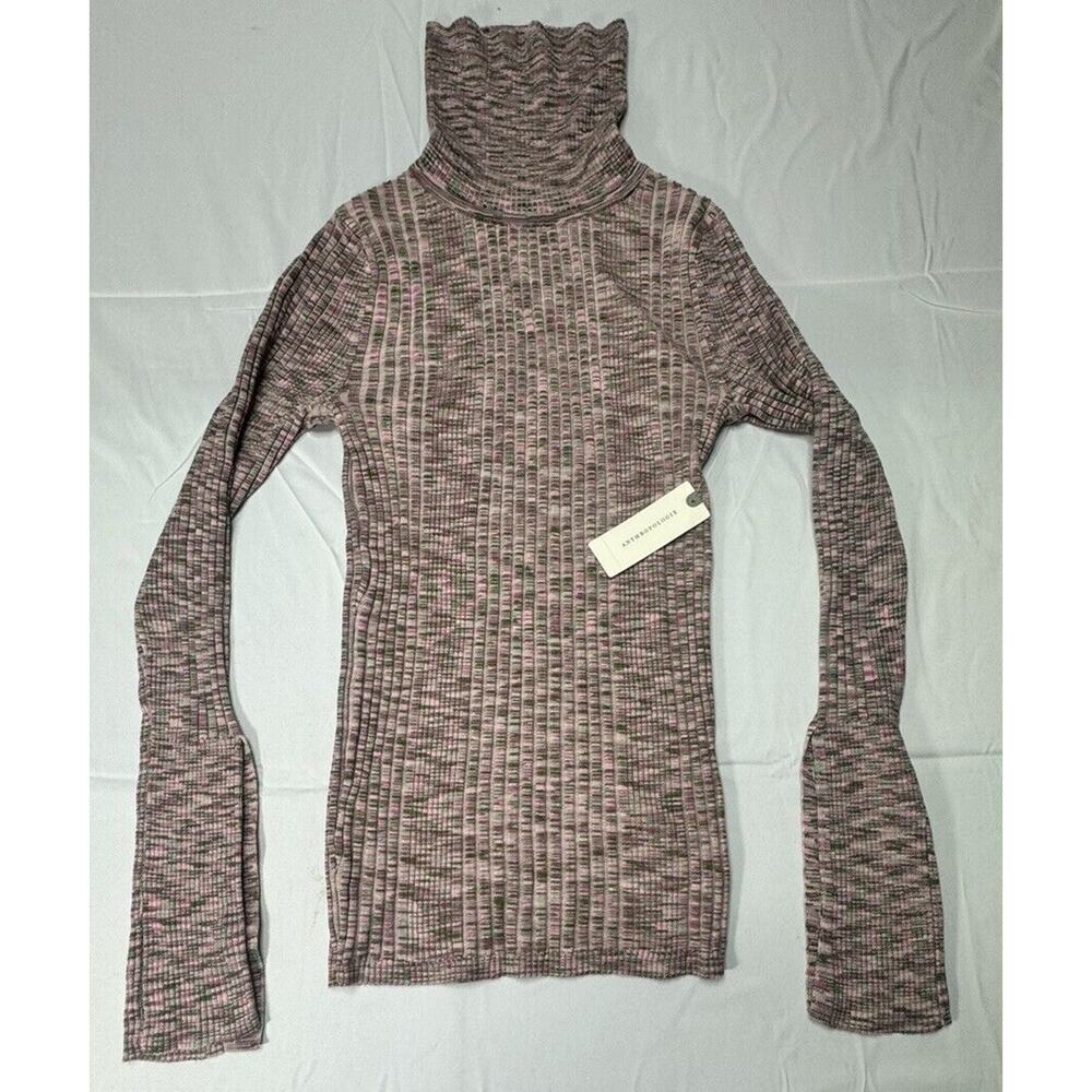 NWT Anthropologie Women's Pink Button Sleeve Slim Turtleneck‎ Sweater - XXS*